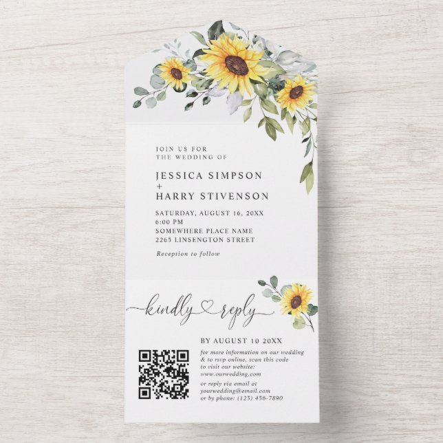 Elegante Eucalyptus Sunflower Código QR de Casamen (Inside)