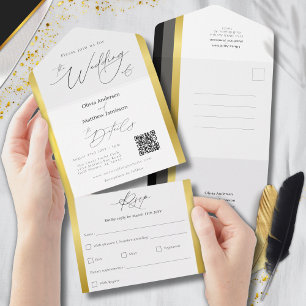 Elegante Faixa Preta Cinza Dourado Casamento