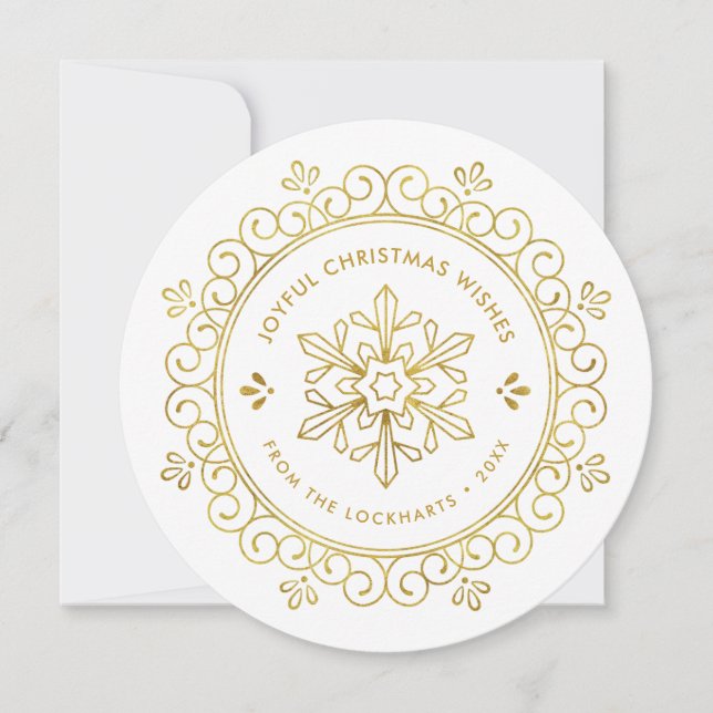 Elegante Faux Foil Frame Round Holiday Cartão com  (Frente)