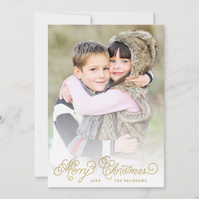 Elegante Faux Gold Foil Script Cartões de foto de  (Frente)