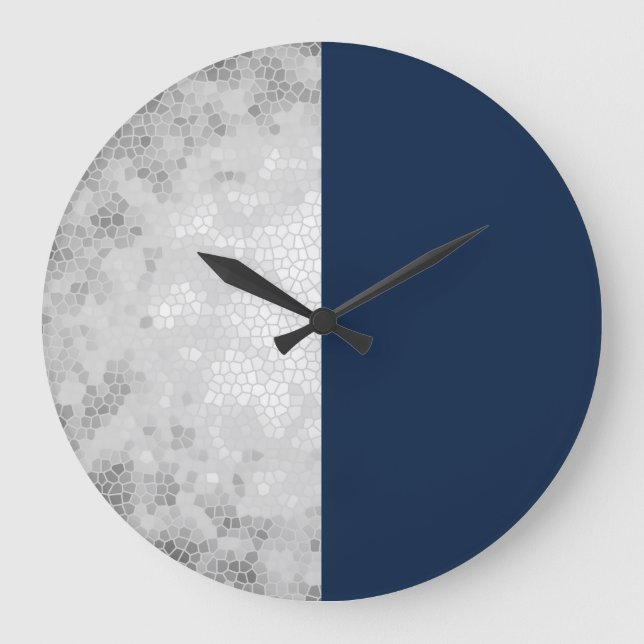elegante faux prata e marinho azul grande relógio (Frente)
