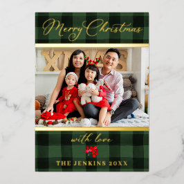 Elegante Feliz Natal Verde e Foto Vermelha Dourada