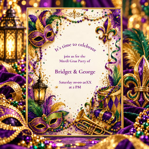 Elegante Festa de Carnaval Mardi Gras Roxo e Doura