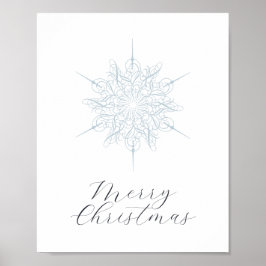 Elegante Floco de Neve Azul Feliz Poster de Natal