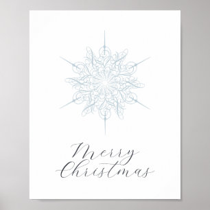 Elegante Floco de Neve Azul Feliz Poster de Natal 