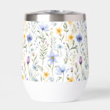 Elegante Flor de Campo Aquarela Azul Roxo