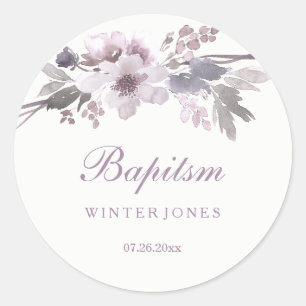 Elegante Flor de Inverno Roxo Adesivo de Batismo
