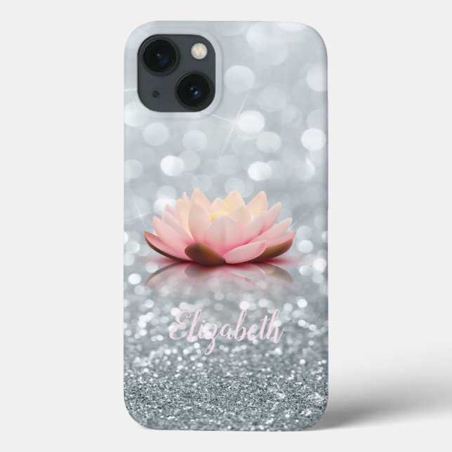 Elegante Flor de Lótus Prateado Gliter  (Verso)