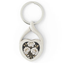Elegante Flor de Rosa Branca e Dourada chaveiro em