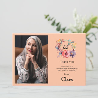 Elegante Floral 62.º cartões de agradecimentos de 