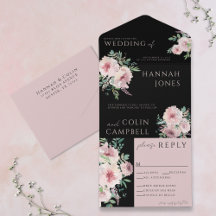 Elegante Floral Aquarela Bege e Preto