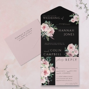 Elegante Floral Aquarela Bege e Preto