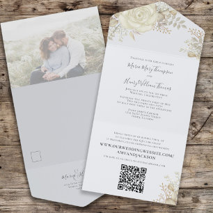 Elegante Floral Aquarela Código QR Foto Marfim