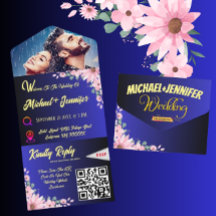 Elegante Floral Azul Desgarrável Casamento Foto