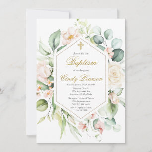 Elegante Floral Baptism convite para menina