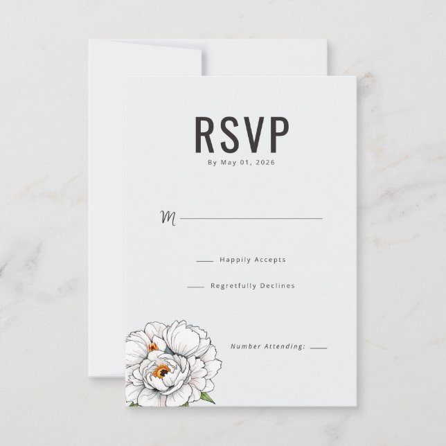 Elegante Floral Branco RSVP (Frente)