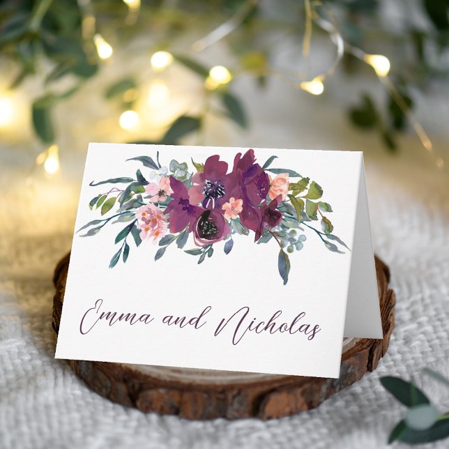 Elegante Floral | Cartão de Nota Dobrado Púrpura a (Criador carregado)