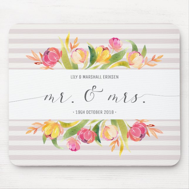Elegante Floral Casamento Sr. e Sra. | Mousepad (Frente)