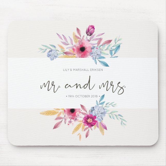 Elegante Floral Casamento Sr. e Sra. | Mousepad (Frente)