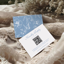 Elegante Floral Código QR Azul Empoeirado RSVP Cas