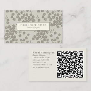 Elegante Floral Código QR Cartão de visita Neutro