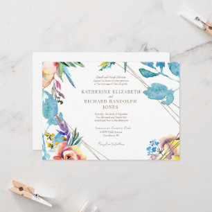 Elegante Floral Colorido Convite de Casamento Hori