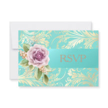 Elegante Floral de RSVP Lavanda em Azul Turquesa e