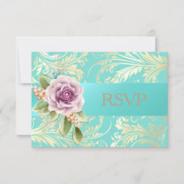 Elegante Floral de RSVP Lavanda em Azul Turquesa e