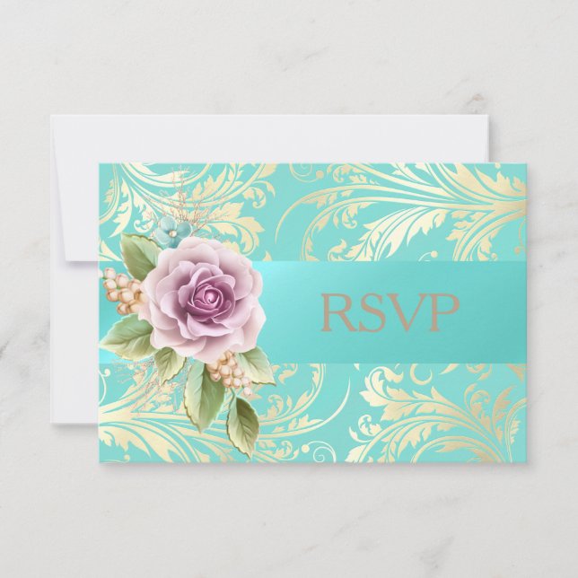 Elegante Floral de RSVP Lavanda em Azul Turquesa e (Frente)