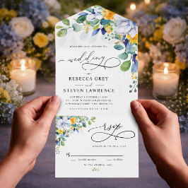 Elegante floral em aquarela amarela e azul para ca