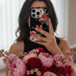 Elegante Floral em Aquarela Rosa Nome Personalizad