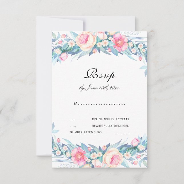 Elegante Floral em Aquarela RSVP (Frente)