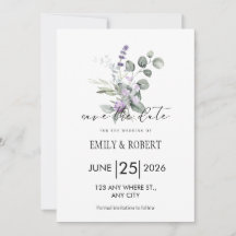 Elegante Floral Lavanda Minimalista Salve a Data
