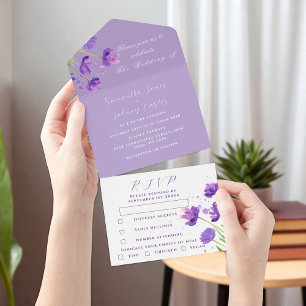 Elegante Floral Lilás Roxo Aquarela Casamento