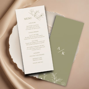 Elegante Floral Moss Green Wedding Menu