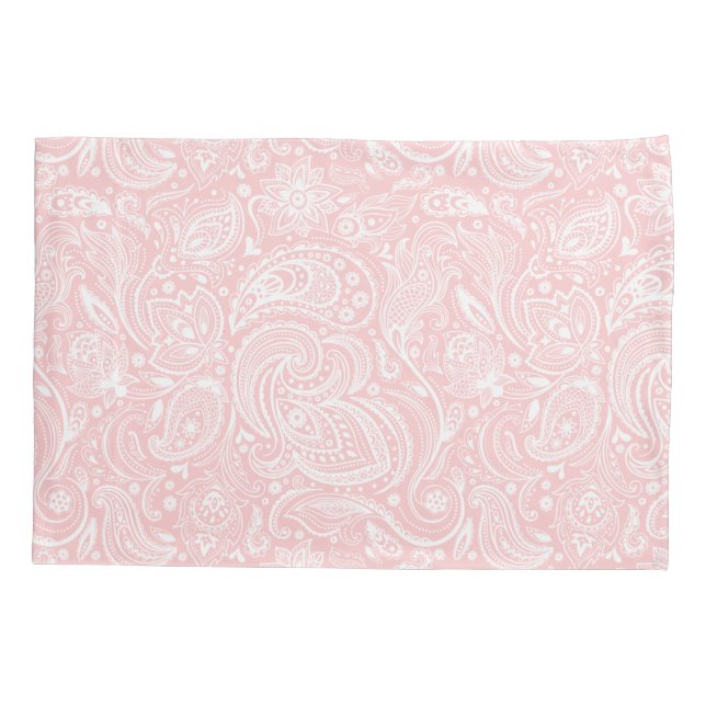 Elegante Floral Paisley Branco & Rosa (Verso)