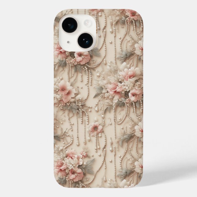 Elegante Floral Rosa e Luxuosas Pérolas Brancas em (Verso)