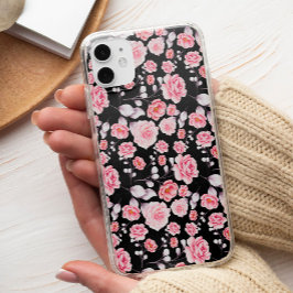 Elegante Floral Rosa em Preto