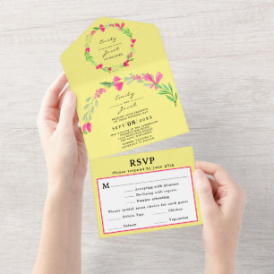 Elegante Floral Rosa Verde Claro Amarelo RSVP Casa