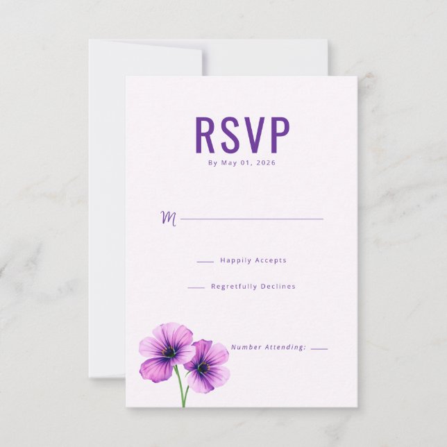 Elegante Floral Roxo RSVP (Frente)