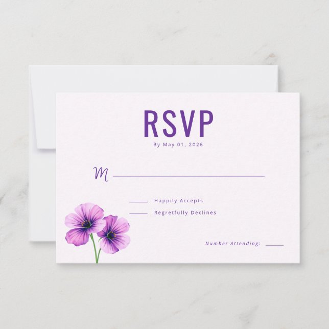 Elegante Floral Roxo RSVP (Frente)