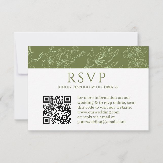 Elegante Floral Sage Green Wedding Código QR RSVP  (Frente)