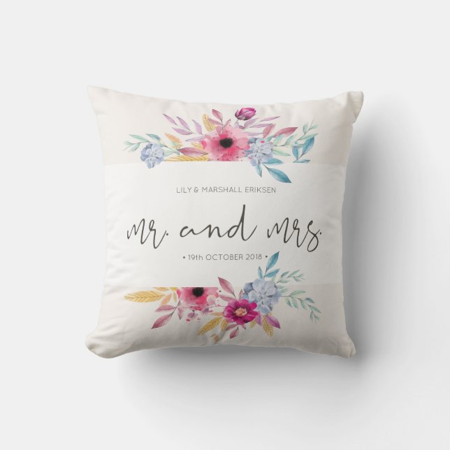 Elegante Floral Sr e Sra Casamento | Almofada de A (Frente)