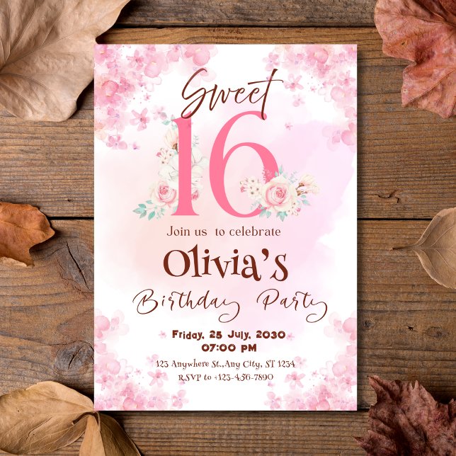 Elegante Floral Sweet 16º Convite de Aniversário (Elegant Floral Sweet 16th Birthday Invitation
)