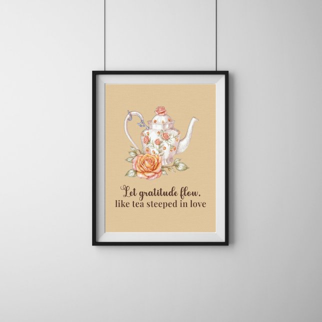 Elegante Floral Teapot Poster - Deixe Fluxo De Gra (Criador carregado)