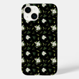 Elegante Floral Verde Branco Preto