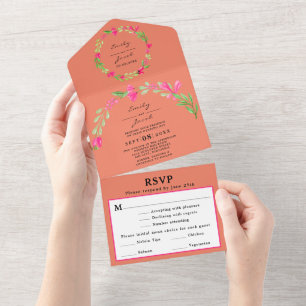 Elegante Floral Verde Rosa Laranja Coral RSVP