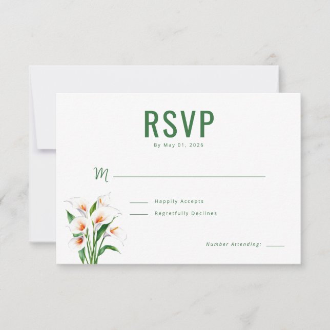 Elegante Floral Verde RSVP (Frente)