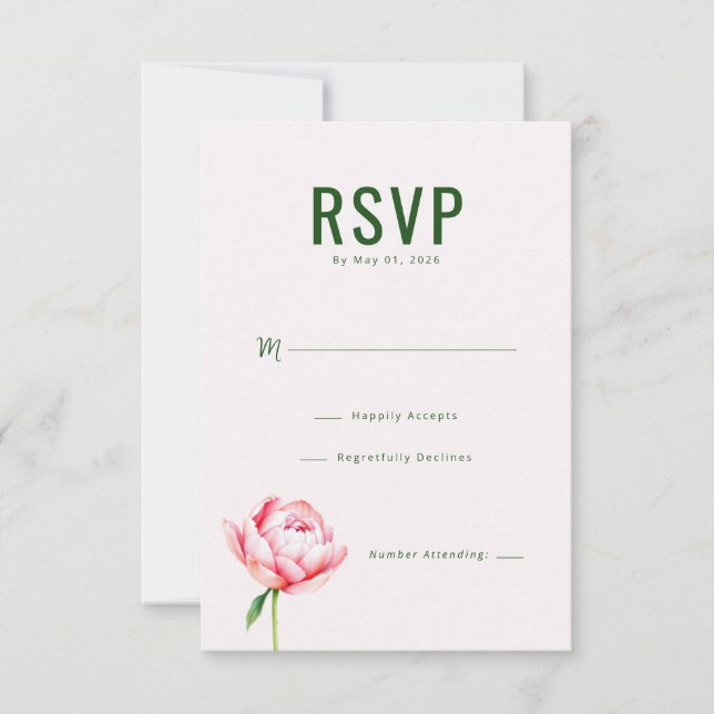 Elegante Floral Verde RSVP (Frente)