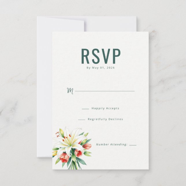 Elegante Floral Verde RSVP (Frente)